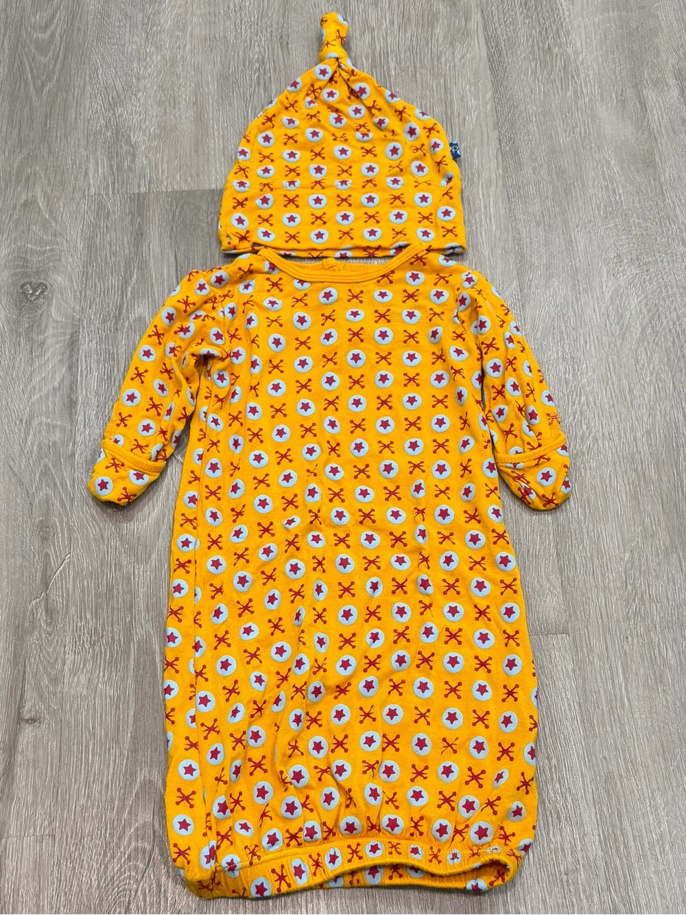 HTF 0-3m Baby Boy Bamboo Sleeping Gown & Knot Hat Kickee Pants Popcorn Jacks